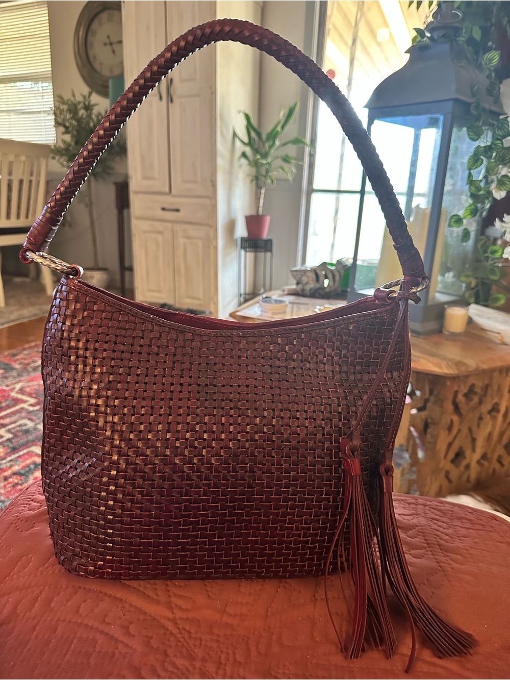 Patricia Nash Woven Leather Shoulder Hobo Bag in Deep Burgundy (Oxblood) NWOT